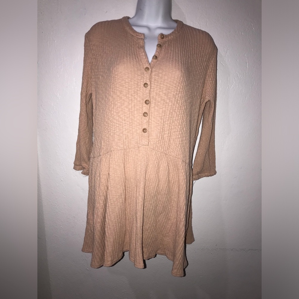 FP Beach (Size X-Small) Women’s Blossom Henley T-Shirt Ribbed Mini Dress, Pink